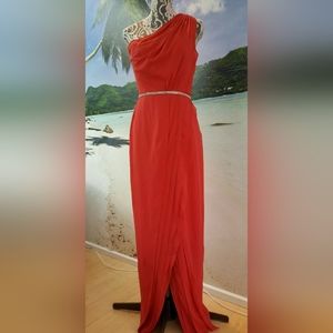 Elegant Red One-Shoulder Silk Dress